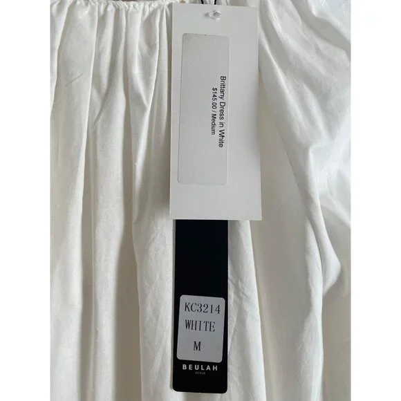 NWT Beulah Style White Tiered Puff Sleeve Dress With Cutout Bow Detail Size M - Picture 6 of 7
